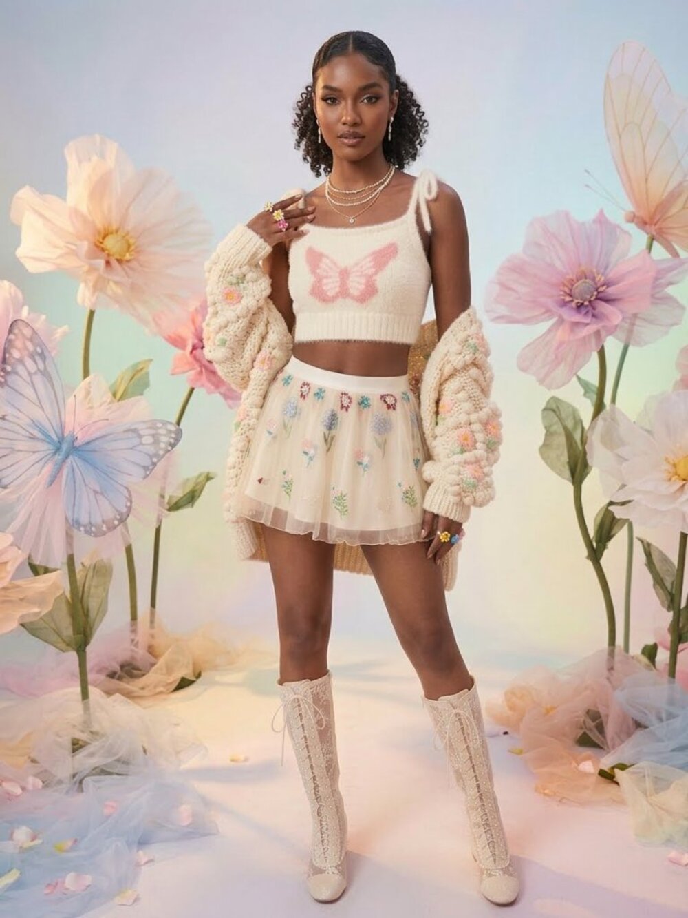 Sugar Thrillz Enchanted Meadow Floral Embroidered Tulle Mini Skirt XXL NWT